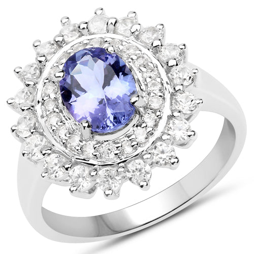 Bids.com 2.35 Carat Genuine Tanzanite and White Zircon .925 Sterling Silver Ring Rings White Smoke size 7.00,size 6.00,size 8.00,size 5.00,size 9.00