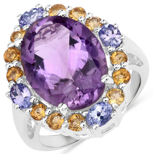 Bids.com "9.66 Carat Genuine Amethyst, Citrine and Tanzanite .925 Sterling Silver Ring Rings White Smoke size 6.00,size 7.00,size 8.00,size 9.00,size 5.00