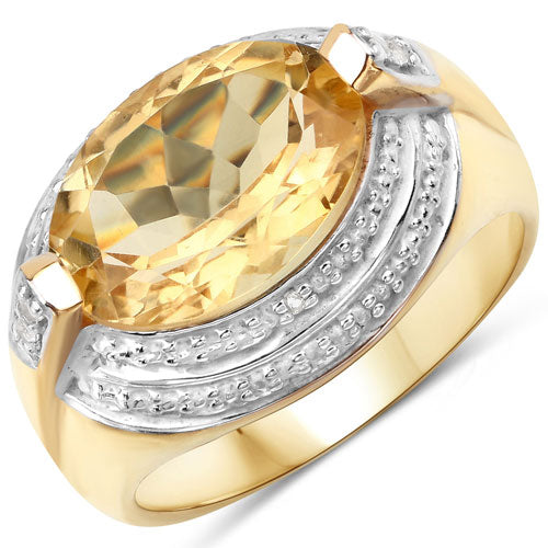 Bids.com 4.56 Carat Genuine Citrine and White Diamond .925 Sterling Silver Ring Rings White Smoke size 7.00,size 8.00,size 9.00,size 10.00,size 5.00,size 6.00