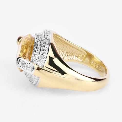 Bids.com 4.56 Carat Genuine Citrine and White Diamond .925 Sterling Silver Ring Rings White Smoke size 7.00,size 8.00,size 9.00,size 10.00,size 5.00,size 6.00
