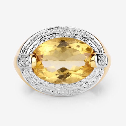 Bids.com 4.56 Carat Genuine Citrine and White Diamond .925 Sterling Silver Ring Rings White Smoke size 7.00,size 8.00,size 9.00,size 10.00,size 5.00,size 6.00