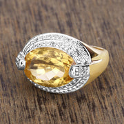 Bids.com 4.56 Carat Genuine Citrine and White Diamond .925 Sterling Silver Ring Rings Dim Gray size 7.00,size 8.00,size 9.00,size 10.00,size 5.00,size 6.00