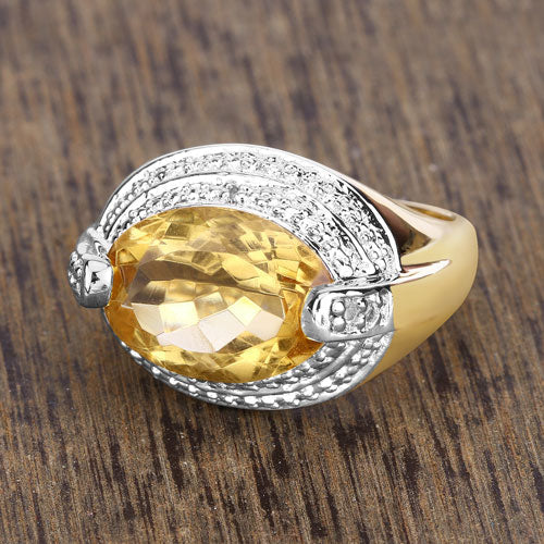 Bids.com 4.56 Carat Genuine Citrine and White Diamond .925 Sterling Silver Ring Rings Dim Gray size 7.00,size 8.00,size 9.00,size 10.00,size 5.00,size 6.00