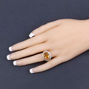 Bids.com 4.56 Carat Genuine Citrine and White Diamond .925 Sterling Silver Ring Rings Wheat size 7.00,size 8.00,size 9.00,size 10.00,size 5.00,size 6.00