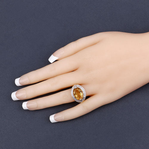 Bids.com 4.56 Carat Genuine Citrine and White Diamond .925 Sterling Silver Ring Rings Wheat size 7.00,size 8.00,size 9.00,size 10.00,size 5.00,size 6.00
