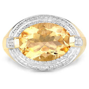 Bids.com 4.56 Carat Genuine Citrine and White Diamond .925 Sterling Silver Ring Rings White Smoke size 7.00,size 8.00,size 9.00,size 10.00,size 5.00,size 6.00