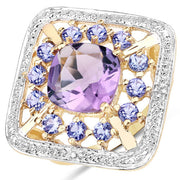 Bids.com 3.44 Carat Genuine Amethyst and Tanzanite .925 Sterling Silver Ring Rings White Smoke size 5.00,size 6.00,size 7.00,size 8.00,size 9.00