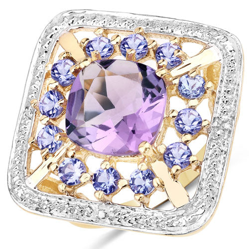 Bids.com 3.44 Carat Genuine Amethyst and Tanzanite .925 Sterling Silver Ring Rings White Smoke size 5.00,size 6.00,size 7.00,size 8.00,size 9.00