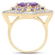 Bids.com 3.44 Carat Genuine Amethyst and Tanzanite .925 Sterling Silver Ring Rings White Smoke size 5.00,size 6.00,size 7.00,size 8.00,size 9.00