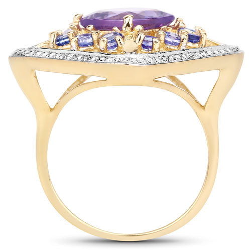 Bids.com 3.44 Carat Genuine Amethyst and Tanzanite .925 Sterling Silver Ring Rings White Smoke size 5.00,size 6.00,size 7.00,size 8.00,size 9.00