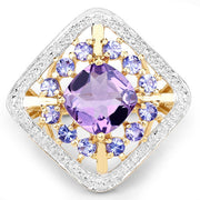 Bids.com 3.44 Carat Genuine Amethyst and Tanzanite .925 Sterling Silver Ring Rings White Smoke size 5.00,size 6.00,size 7.00,size 8.00,size 9.00