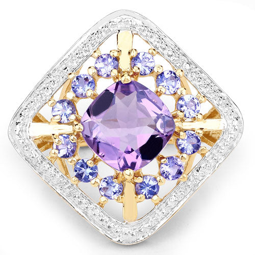 Bids.com 3.44 Carat Genuine Amethyst and Tanzanite .925 Sterling Silver Ring Rings White Smoke size 5.00,size 6.00,size 7.00,size 8.00,size 9.00