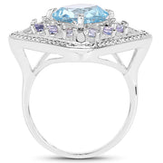 Bids.com 4.24 Carat Genuine Blue Topaz and Tanzanite .925 Sterling Silver Ring Rings White Smoke size 7.50,size 8.00,size 6.00,size 7.00,size 9.00