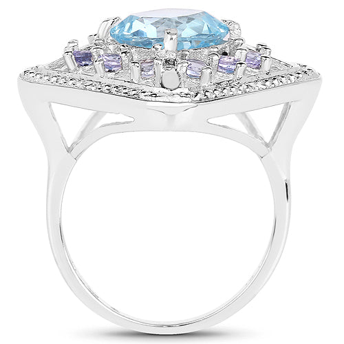 Bids.com 4.24 Carat Genuine Blue Topaz and Tanzanite .925 Sterling Silver Ring Rings White Smoke size 7.50,size 8.00,size 6.00,size 7.00,size 9.00