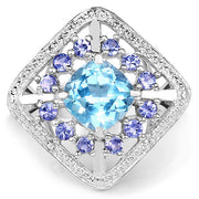 Bids.com 4.24 Carat Genuine Blue Topaz and Tanzanite .925 Sterling Silver Ring Rings White Smoke size 7.50,size 8.00,size 6.00,size 7.00,size 9.00