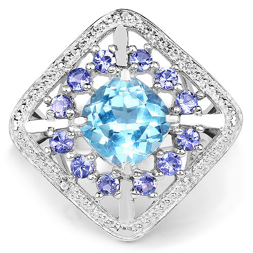 Bids.com 4.24 Carat Genuine Blue Topaz and Tanzanite .925 Sterling Silver Ring Rings White Smoke size 7.50,size 8.00,size 6.00,size 7.00,size 9.00
