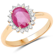 Bids.com 1.48 Carat Genuine Ruby and White Diamond 14K Yellow Gold Ring Rings White Smoke size 7.00