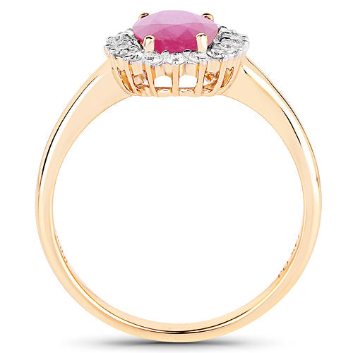 Bids.com 1.48 Carat Genuine Ruby and White Diamond 14K Yellow Gold Ring Rings White Smoke size 7.00