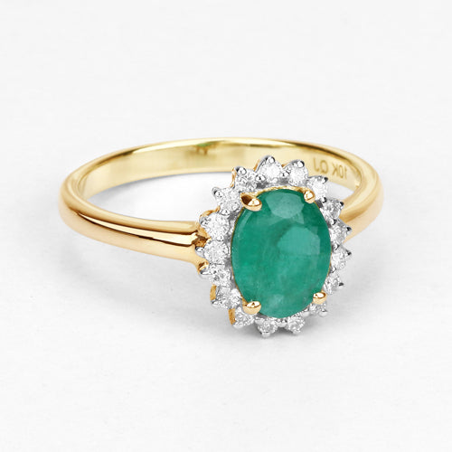 Bids.com 1.39 Carat Genuine Zambian Emerald and White Diamond 10K Yellow Gold Ring Rings White Smoke size 6.00,size 7.00,size 8.00,size 9.00,size 5.00,size 10.00