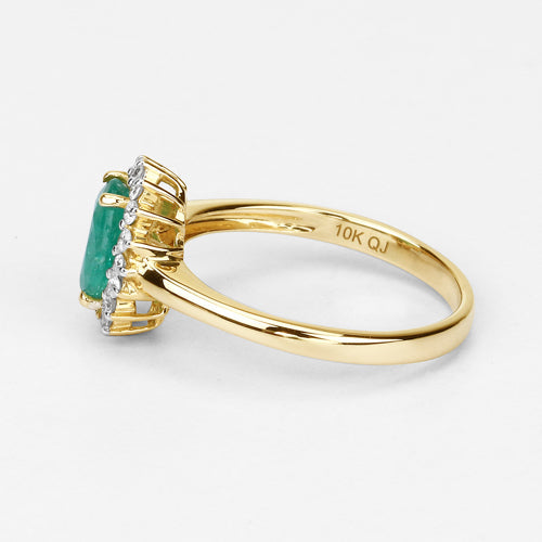 Bids.com 1.39 Carat Genuine Zambian Emerald and White Diamond 10K Yellow Gold Ring Rings Lavender size 6.00,size 7.00,size 8.00,size 9.00,size 5.00,size 10.00