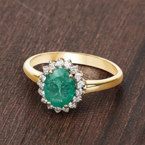 Bids.com 1.39 Carat Genuine Zambian Emerald and White Diamond 10K Yellow Gold Ring Rings Dark Olive Green size 6.00,size 7.00,size 8.00,size 9.00,size 5.00,size 10.00