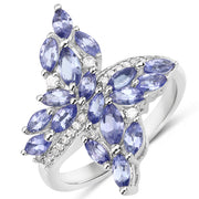 Bids.com 1.73 Carat Genuine Tanzanite and White Zircon .925 Sterling Silver Ring Rings White Smoke size 6.00,size 7.00,size 8.00,size 5.00,size 9.00