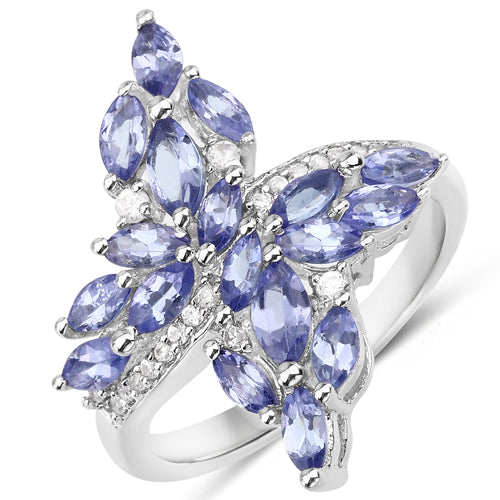 Bids.com 1.73 Carat Genuine Tanzanite and White Zircon .925 Sterling Silver Ring Rings White Smoke size 6.00,size 7.00,size 8.00,size 5.00,size 9.00