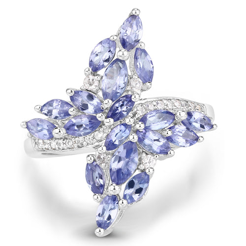 Bids.com 1.73 Carat Genuine Tanzanite and White Zircon .925 Sterling Silver Ring Rings White Smoke size 6.00,size 7.00,size 8.00,size 5.00,size 9.00