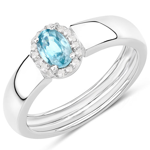 Bids.com 0.68 Carat Genuine Blue Zircon and White Zircon .925 Sterling Silver Ring Rings White Smoke size 5.00,size 9.00,size 6.00,size 7.00,size 8.00