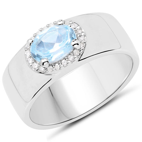 Bids.com 1.07 Carat Genuine Blue Topaz and White Topaz .925 Sterling Silver Ring Rings White Smoke size 6.00,size 7.00,size 8.00,size 5.00,size 9.00