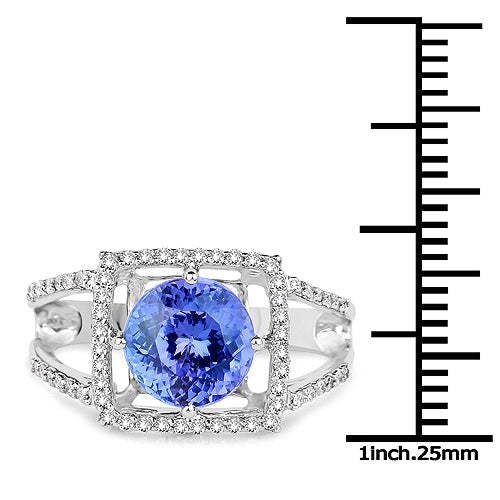 Bids.com 14K White Gold 3.26 Carat Genuine Tanzanite and White Diamond Ring Rings White Smoke size 7.00