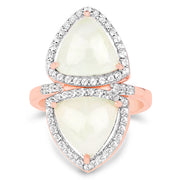 Bids.com 18K Rose Gold Plated 7.58 Carat Genuine Prehnite and White Topaz .925 Sterling Silver Ring Rings White Smoke size 5.50,size 6.00,size 7.00,size 8.00