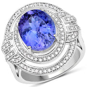 Bids.com 14K White Gold 6.83 Carat Genuine Tanzanite and White Diamond Ring Rings White Smoke size 7.00