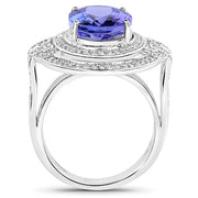 Bids.com 14K White Gold 6.83 Carat Genuine Tanzanite and White Diamond Ring Rings White Smoke size 7.00