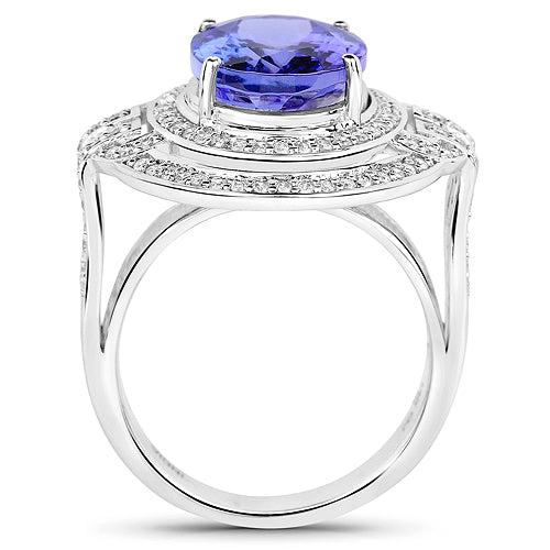 Bids.com 14K White Gold 6.83 Carat Genuine Tanzanite and White Diamond Ring Rings White Smoke size 7.00