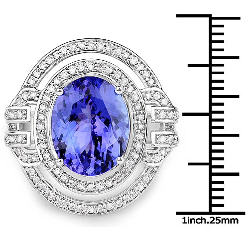 Bids.com 14K White Gold 6.83 Carat Genuine Tanzanite and White Diamond Ring Rings White Smoke size 7.00