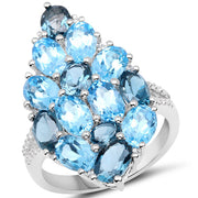 Bids.com 6.69 Carat Genuine Swiss Blue Topaz, London Blue Topaz and White Zircon .925 Sterling Silver Ring Rings White Smoke size 6.00,size 8.00,size 7.00,size 5.00,size 9.00,size 10.00