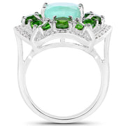 Bids.com 5.49 Carat Genuine Emerald, Chrome Diopside and White Diamond .925 Sterling Silver Ring Rings White Smoke size 7.00,size 5.00,size 6.00,size 8.00,size 9.00