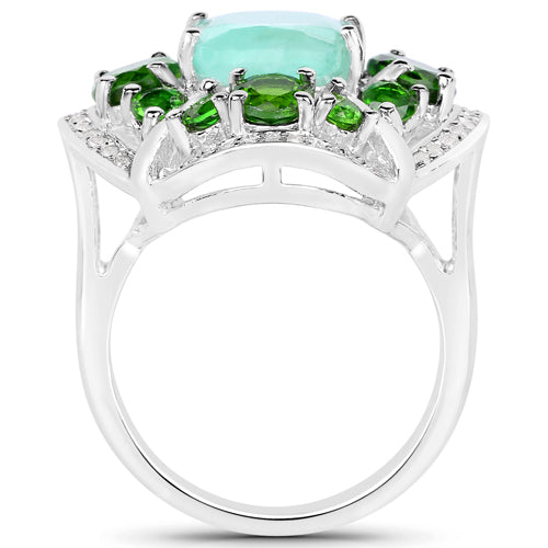 Bids.com 5.49 Carat Genuine Emerald, Chrome Diopside and White Diamond .925 Sterling Silver Ring Rings White Smoke size 7.00,size 5.00,size 6.00,size 8.00,size 9.00
