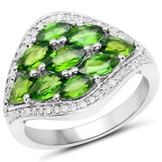 Bids.com 2.37 Carat Genuine Chrome Diopside and White Diamond .925 Sterling Silver Ring Rings White Smoke size 7.00,size 6.00,size 8.00