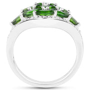 Bids.com 2.37 Carat Genuine Chrome Diopside and White Diamond .925 Sterling Silver Ring Rings White Smoke size 7.00,size 6.00,size 8.00