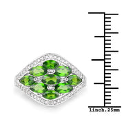 Bids.com 2.37 Carat Genuine Chrome Diopside and White Diamond .925 Sterling Silver Ring Rings White Smoke size 7.00,size 6.00,size 8.00