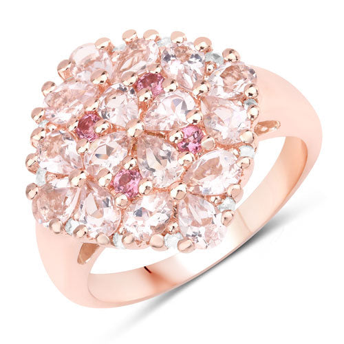 Bids.com "2.36 Carat Genuine Morganite, Pink Tourmaline and White Diamond .925 Sterling Silver Ring Rings White Smoke size 5.00,size 6.00,size 7.00,size 8.00,size 9.00,size 10.00