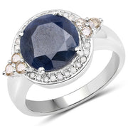 Bids.com 4.10 Carat Genuine Blue Sapphire, Champagne Diamond and White Diamond .925 Sterling Silver Ring Rings White Smoke size 6.00,size 7.00,size 8.00,size 5.00,size 9.00