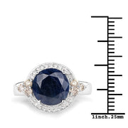 Bids.com 4.10 Carat Genuine Blue Sapphire, Champagne Diamond and White Diamond .925 Sterling Silver Ring Rings White Smoke size 6.00,size 7.00,size 8.00,size 5.00,size 9.00