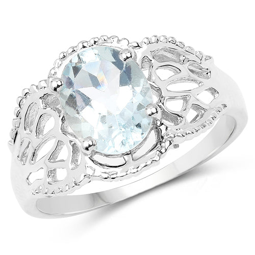 Bids.com 1.50 Carat Genuine Aquamarine .925 Sterling Silver Ring Rings White Smoke size 6.00,size 7.00,size 8.00,size 9.00,size 5.00