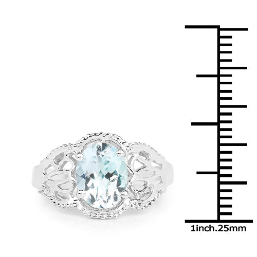 Bids.com 1.50 Carat Genuine Aquamarine .925 Sterling Silver Ring Rings White Smoke size 6.00,size 7.00,size 8.00,size 9.00,size 5.00