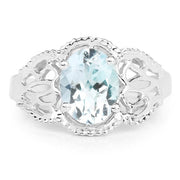 Bids.com 1.50 Carat Genuine Aquamarine .925 Sterling Silver Ring Rings White Smoke size 6.00,size 7.00,size 8.00,size 9.00,size 5.00