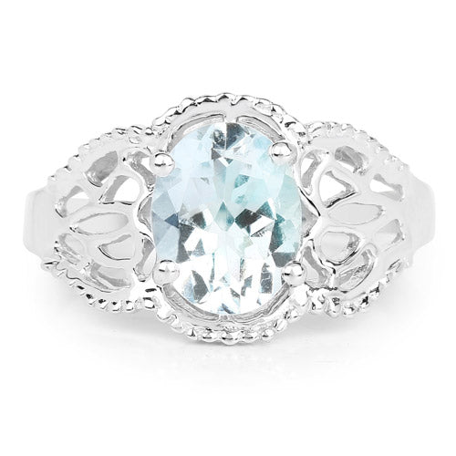Bids.com 1.50 Carat Genuine Aquamarine .925 Sterling Silver Ring Rings White Smoke size 6.00,size 7.00,size 8.00,size 9.00,size 5.00