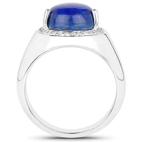 Bids.com 5.52 Carat Genuine Lapis and White Zircon .925 Sterling Silver Ring Rings White Smoke size 7.00,size 6.00,size 8.00